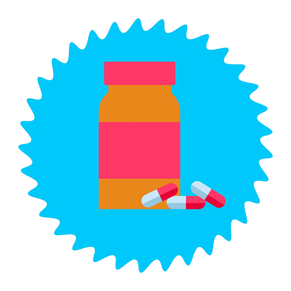 Orange pill bottle with white pills spilling out, representing nutraceutical supplements and vitamins